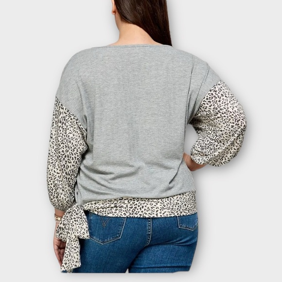 Shop in LA Color Block Waffle Weave Shirt w/ Contrasting Animal Print Large NWT - Picture 3 of 11